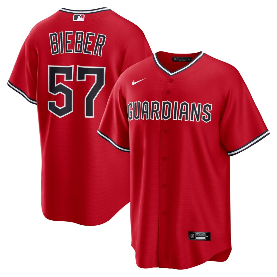 Men's Cleveland Guardians Shane Bieber Nike Red Alternate 2 Replica Jersey - Jersey