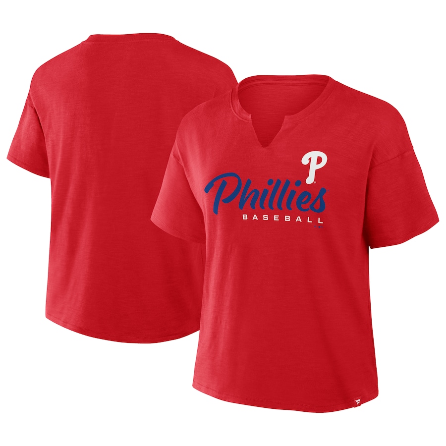 Women's Philadelphia Phillies Profile Red Plus Size Wordmark Notch Neck T-Shirt - Jersey