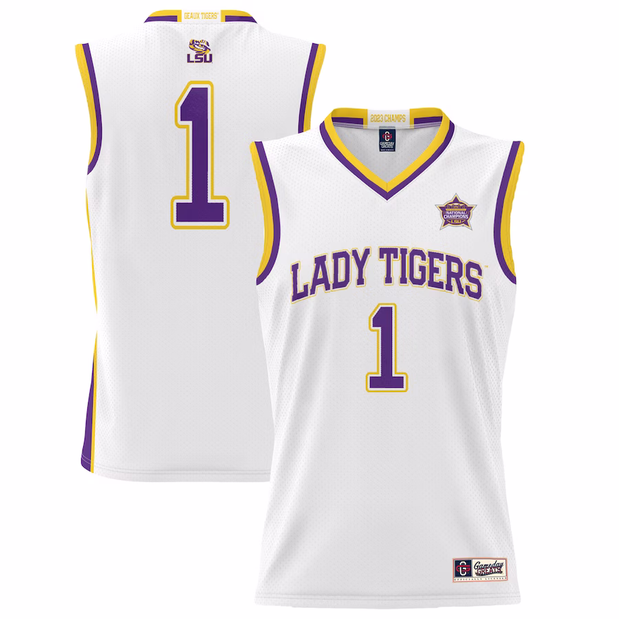 LSU Tigers GameDay Greats Youth 2023 NCAA Women's Basketball National Champions Lightweight Basketball Jersey - White - Jersey