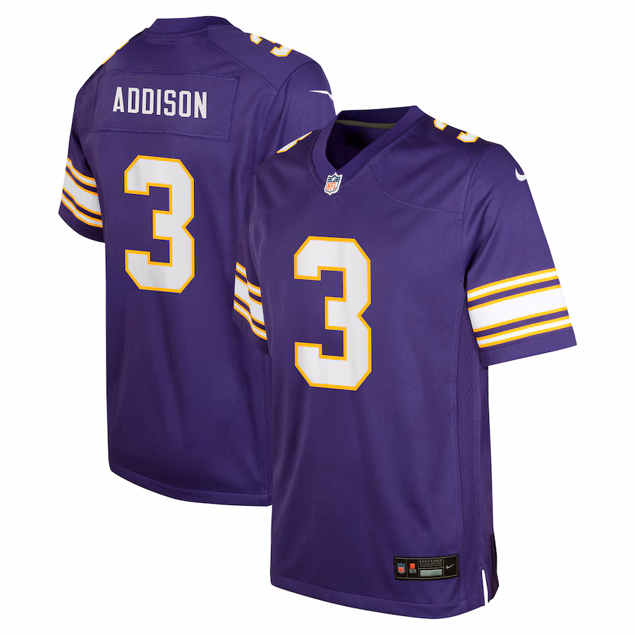 Youth Minnesota Vikings Jordan Addison Nike Purple Alternate Player Game Jersey - Jersey