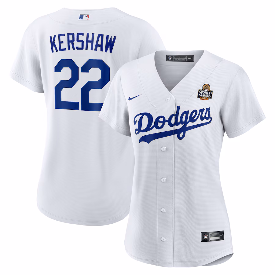 Women's Los Angeles Dodgers Clayton Kershaw Nike White 2024 World Series Home Home Replica Jersey - Jersey