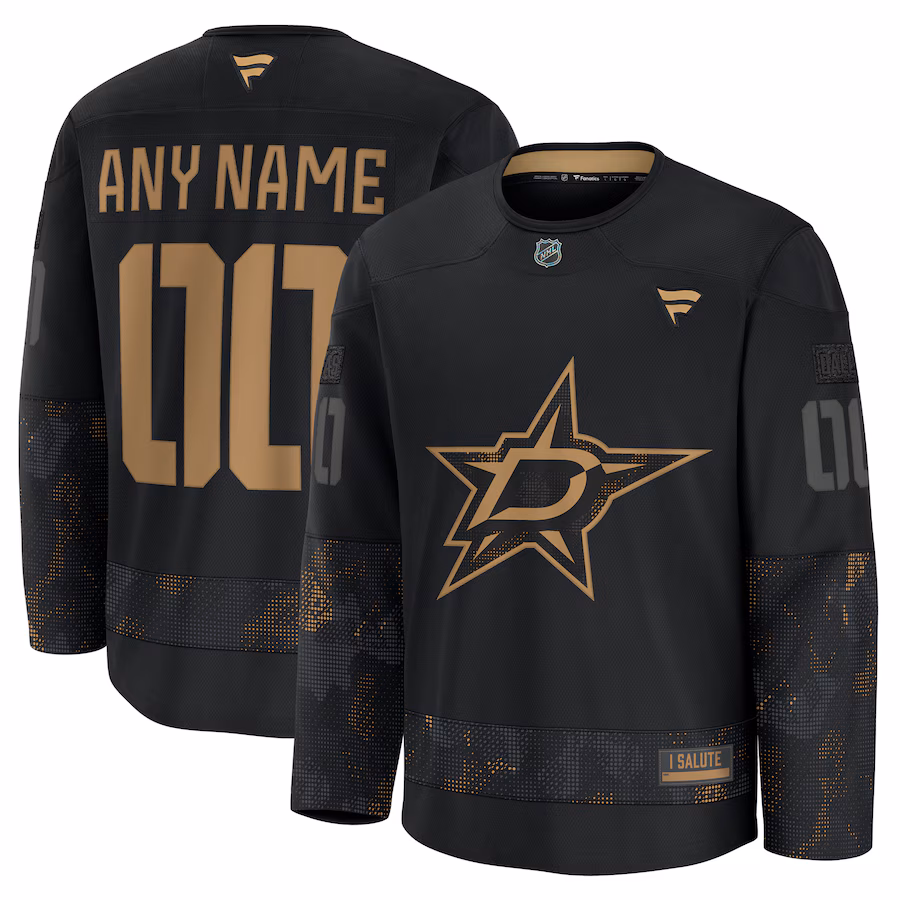 Men's Dallas Stars Fanatics Black 2024 Military Appreciation Custom Practice Jersey - Jersey