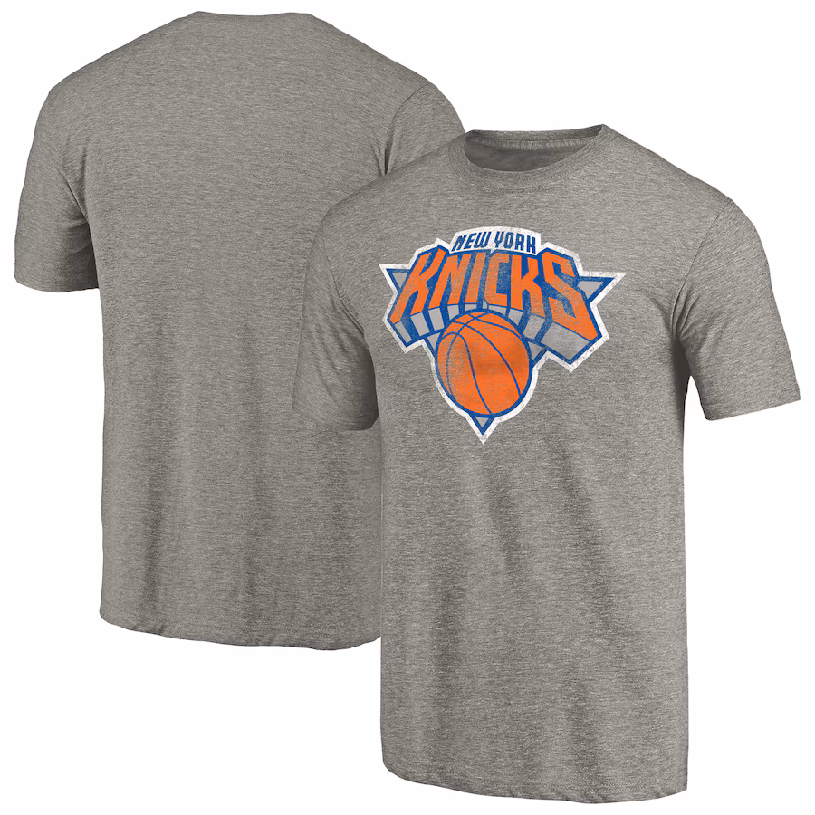 Men's New York Knicks Heather Gray Distressed Team Logo Tri-Blend T-Shirt - Jersey
