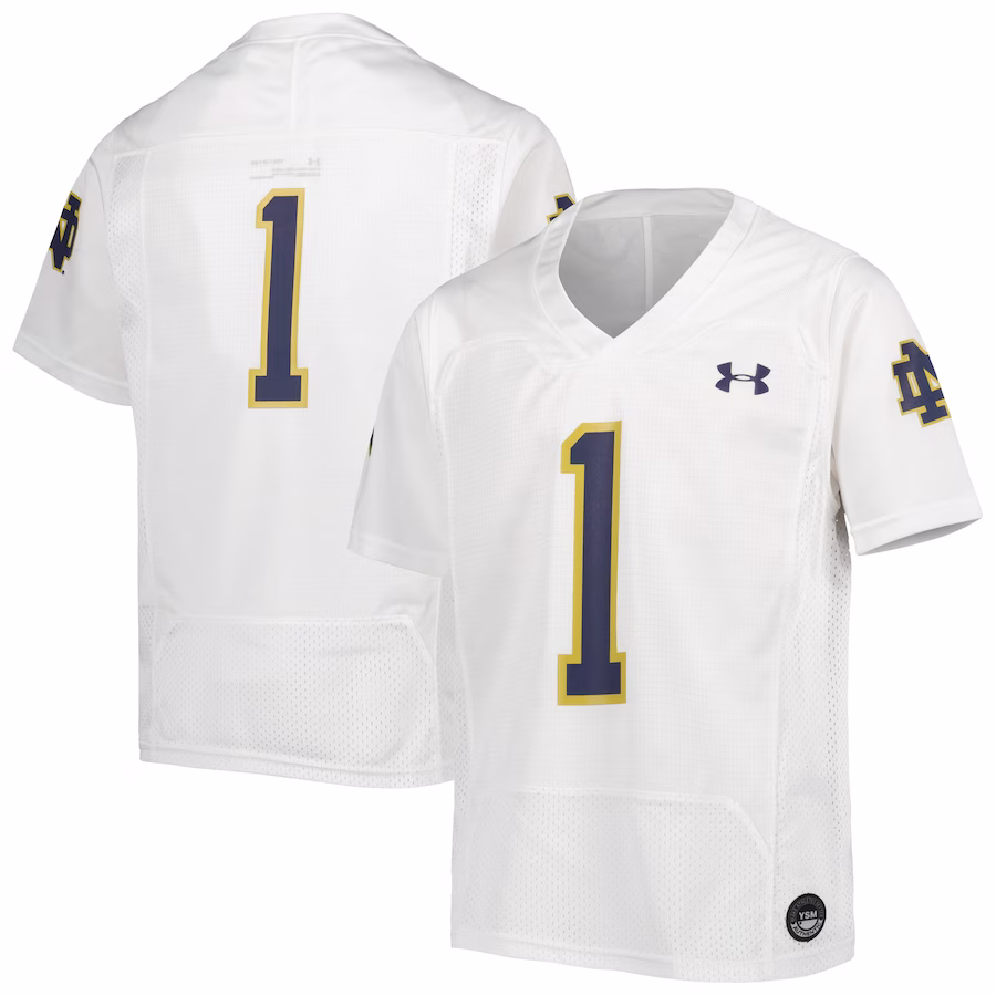 #1 Notre Dame Fighting Irish Under Armour Youth Replica Football Jersey - White - Jersey