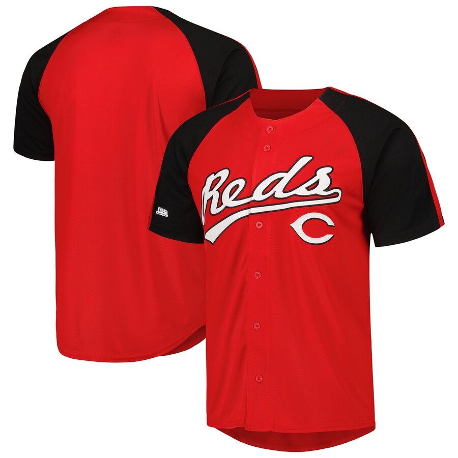Men's Cincinnati Reds Stitches Red Button-Down Raglan Fashion Jersey - Jersey