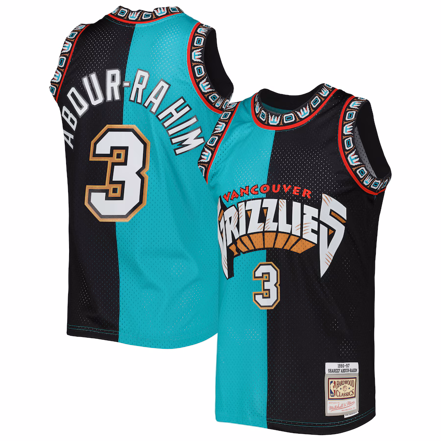 Men's Vancouver Grizzlies Shareef Abdur-Rahim Mitchell & Ness Turquoise/Black Hardwood Classics 1996/97 Split Swingman Jersey - Jersey