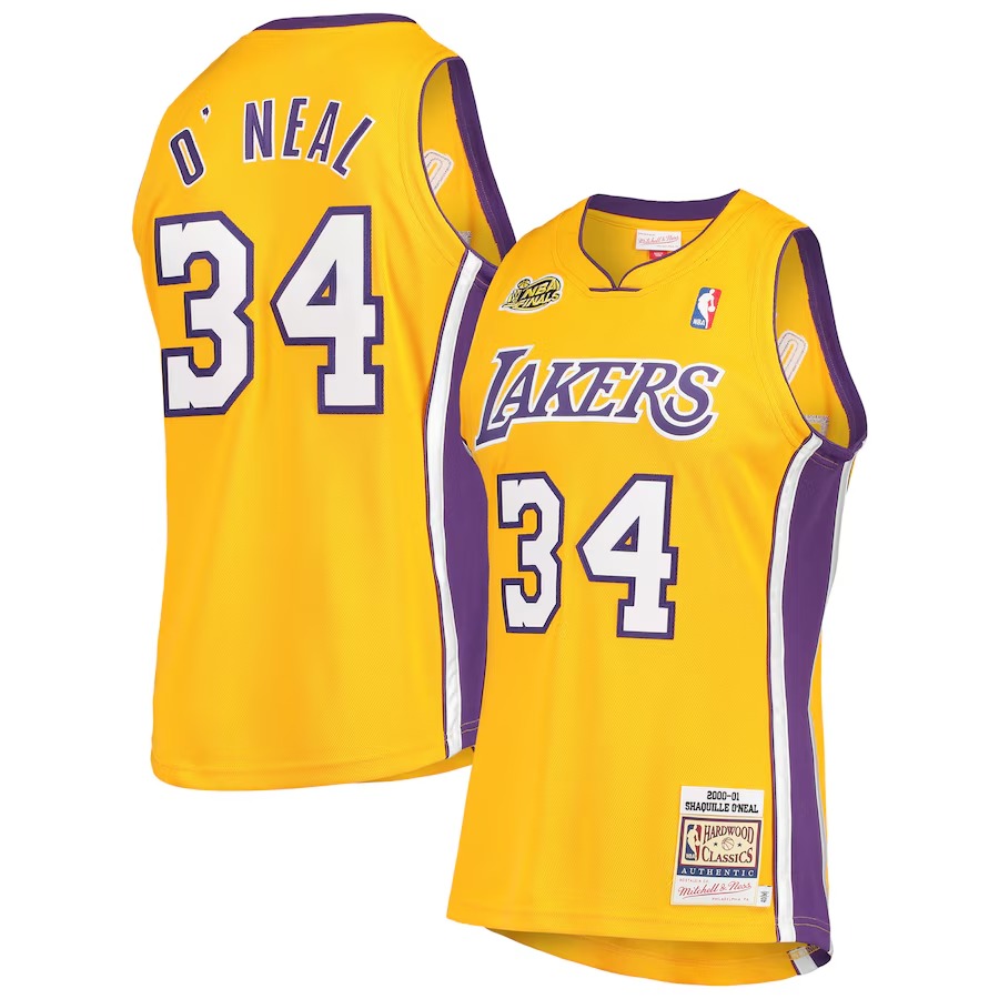 Men's Los Angeles Lakers Shaquille O'Neal Mitchell & Ness Gold 2000 NBA Finals Hardwood Classics Authentic Jersey - Jersey