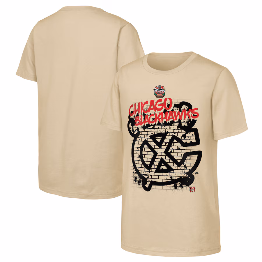 Youth Chicago Blackhawks Tan 2025 NHL Winter Classic Street Art T-Shirt - Jersey