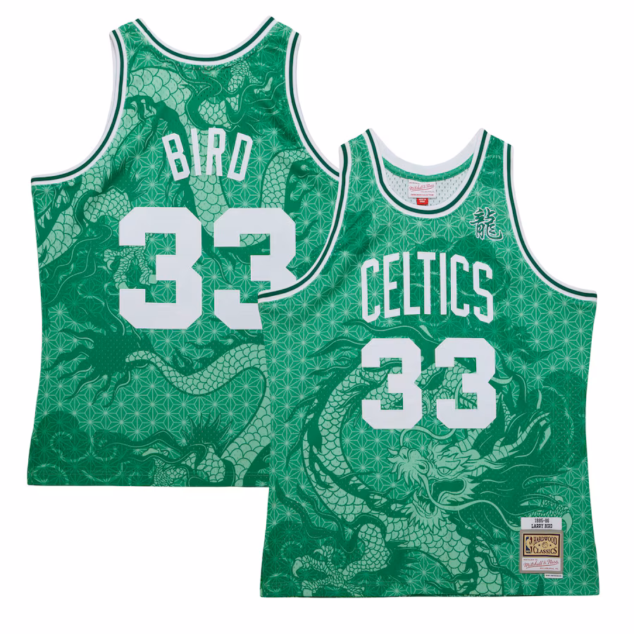 Men's Boston Celtics Larry Bird Mitchell & Ness Kelly Green 1985/86 Hardwood Classics Asian Heritage 6.0 Swingman Throwback Player Jersey - Jersey