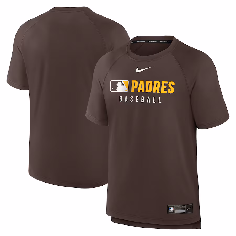 Men's San Diego Padres Nike Brown Authentic Collection Pregame Raglan Performance T-Shirt - Jersey