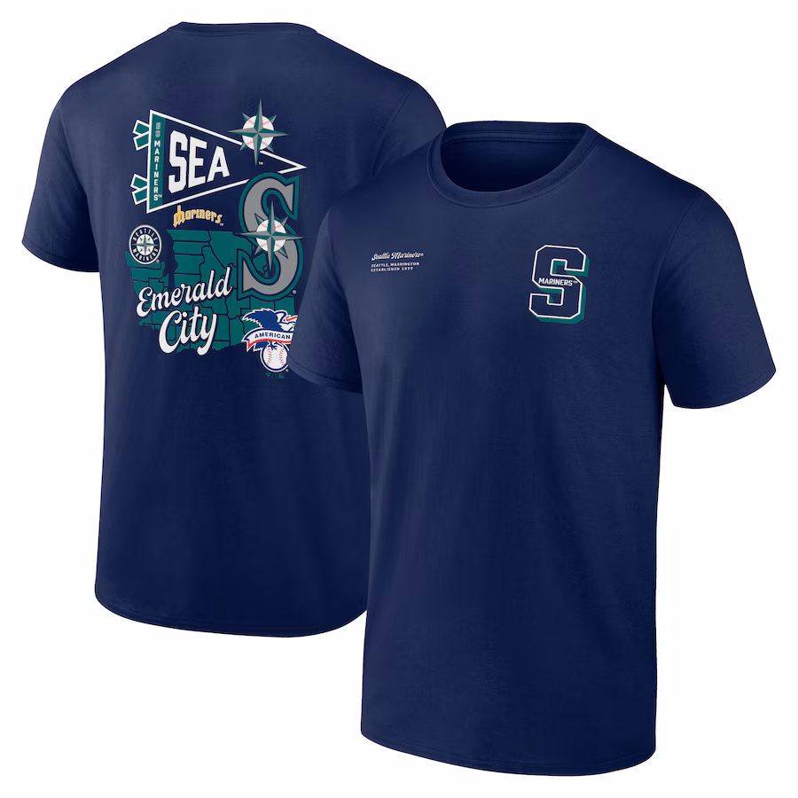 Men's Seattle Mariners Fanatics Navy Split Zone T-Shirt - Jersey
