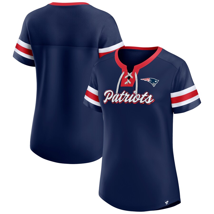 Women's New England Patriots Fanatics Navy Original State Lace-Up T-Shirt - Jersey