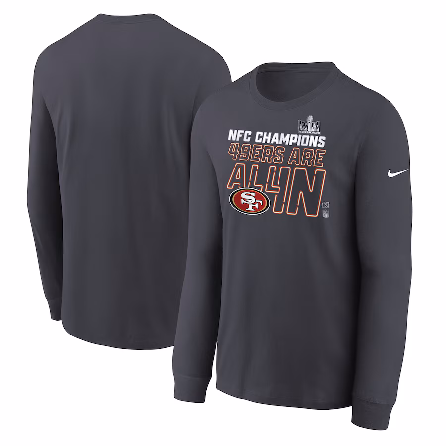 Youth San Francisco 49ers  Nike Anthracite 2023 NFC Champions Locker Room Trophy Collection Long Sleeve T-Shirt - Jersey