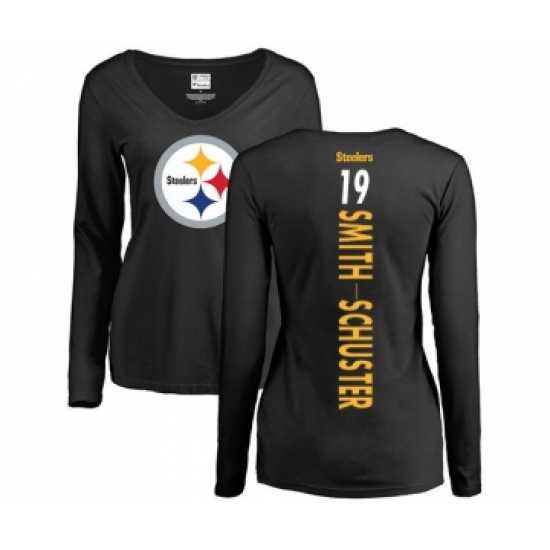 Football Women's Pittsburgh Steelers #19 JuJu Smith-Schuster Black Backer Slim Fit Long Sleeve T-Shirt - Jersey
