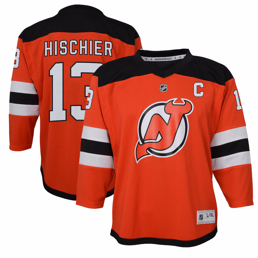 Youth New Jersey Devils Nico Hischier Red Captain Patch Home Replica Player Jersey - Jersey