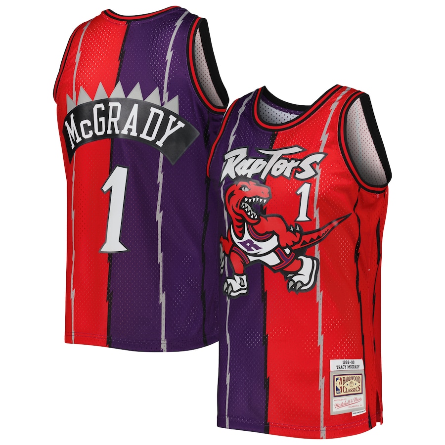 Men's Toronto Raptors Tracy McGrady Mitchell & Ness Purple/Red Hardwood Classics Mitchell & Ness Split Swingman Jersey - Jersey