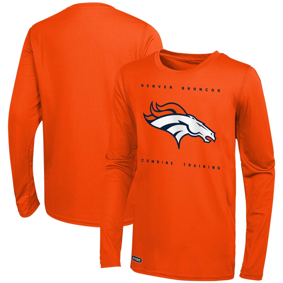 Men's Denver Broncos Orange Side Drill Long Sleeve T-Shirt - Jersey