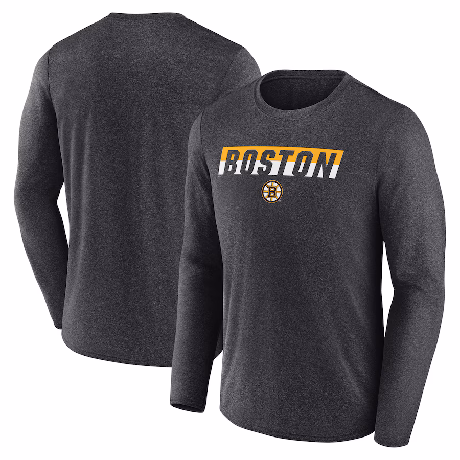 Men's Boston Bruins Fanatics Heather Charcoal Transition Long Sleeve T-Shirt - Jersey