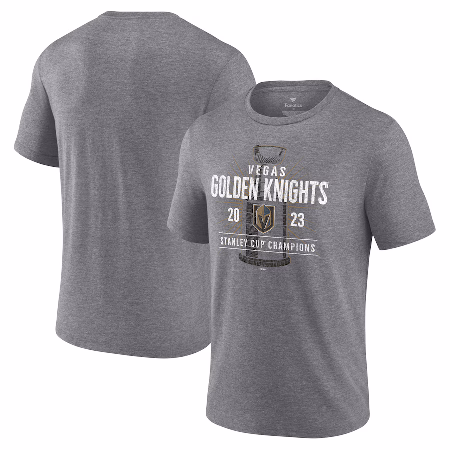 Men's Vegas Golden Knights Fanatics Heather Gray 2023 Stanley Cup Champions Shootout Tri-Blend T-Shirt - Jersey