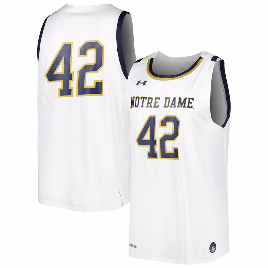 #42 Notre Dame Fighting Irish Under Armour Replica Basketball Jersey - White - Jersey