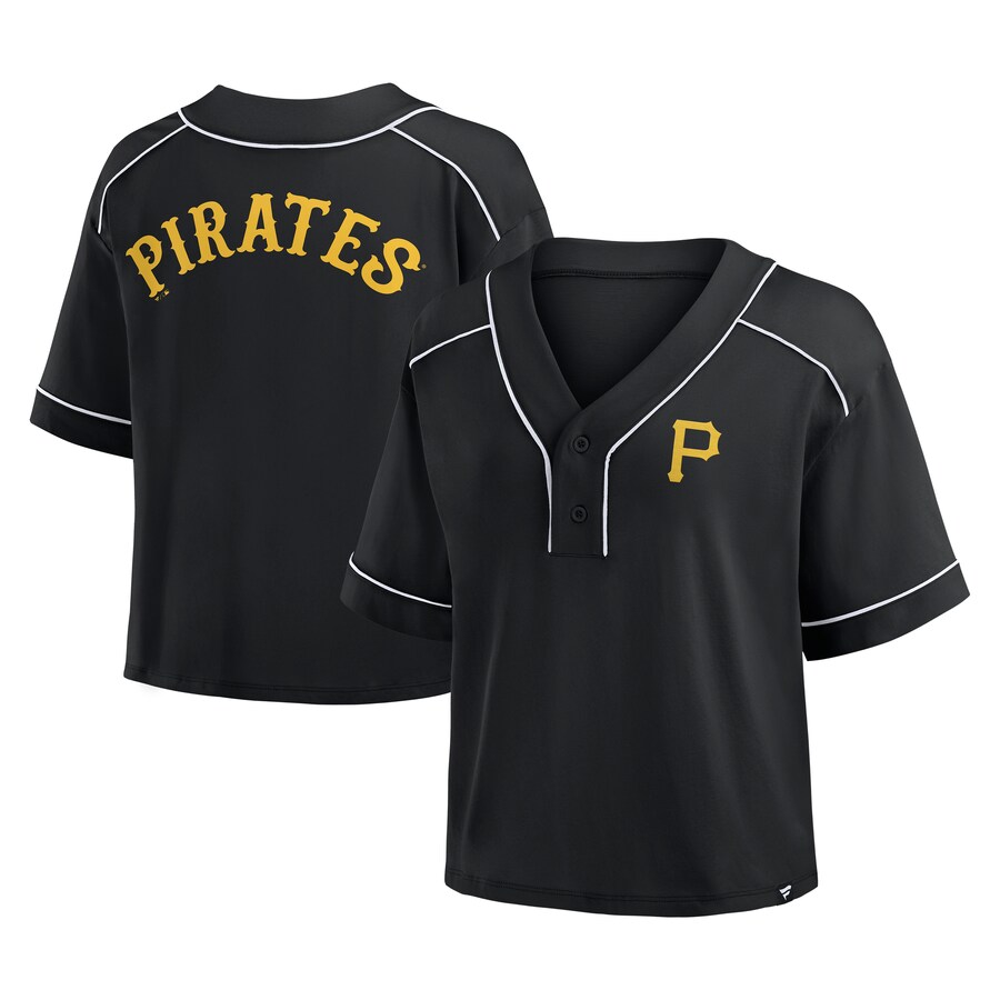 Women's Pittsburgh Pirates Fanatics Black Oversized Champ Game Cropped V-Neck T-Shirt - Jersey