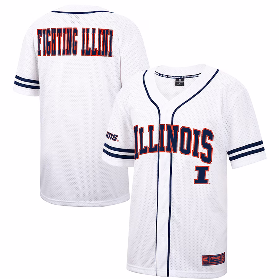 Illinois Fighting Illini Colosseum Free Spirited Mesh Button-Up Baseball Jersey - White - Jersey