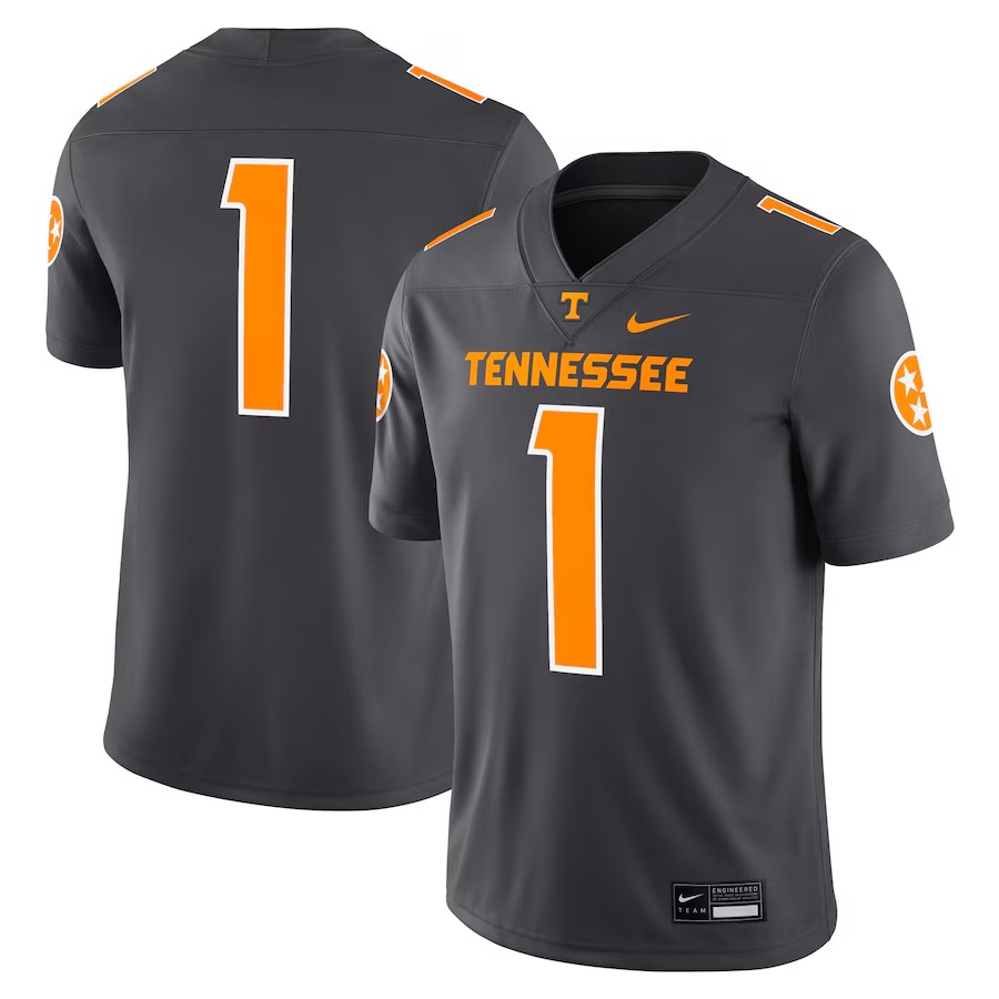 Men's Nike #1 Anthracite Tennessee Volunteers Alternate Game Jersey - Jersey