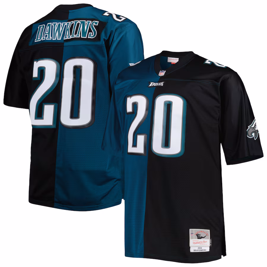 Men's Philadelphia Eagles Brian Dawkins Mitchell & Ness Midnight Green/Black Big & Tall Split Legacy Retired Player Replica Jersey - Jersey