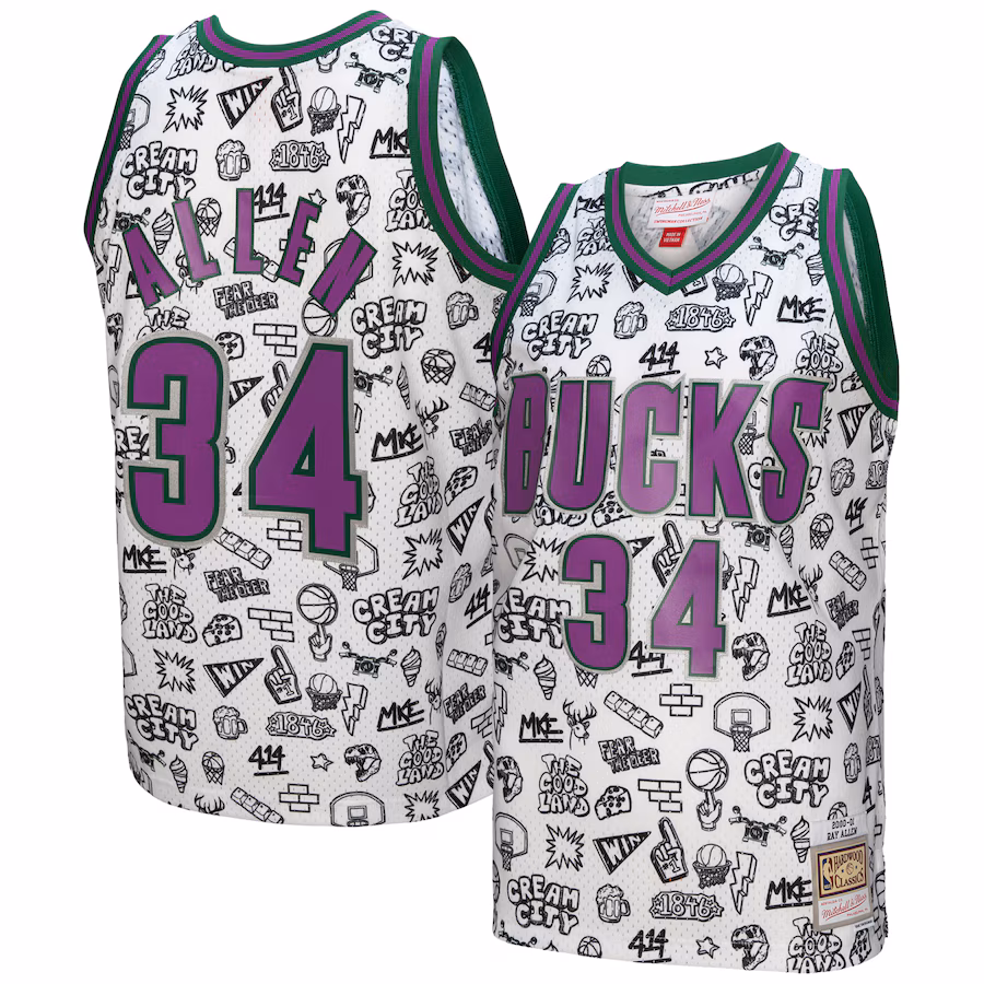 Men's Milwaukee Bucks Ray Allen Mitchell & Ness White 2000/01 Swingman Jersey - Jersey