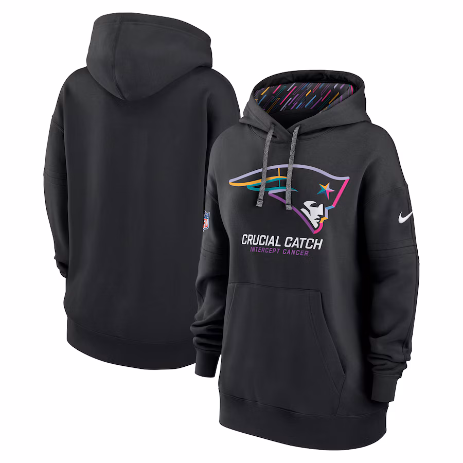 Women's New England Patriots  Nike Black 2024 NFL Crucial Catch Club Pullover Hoodie - Jersey