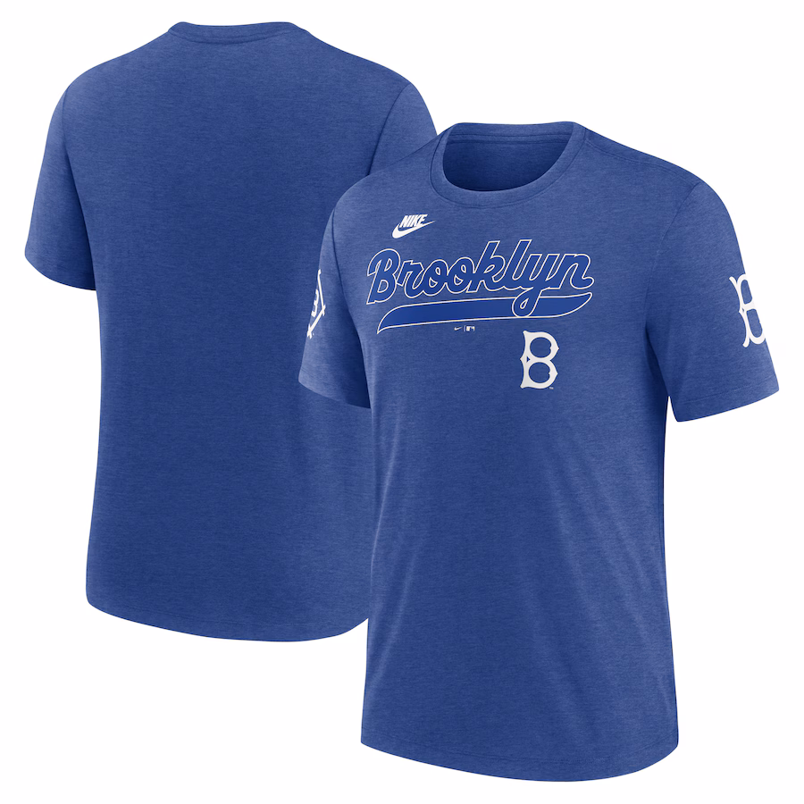 Men's Brooklyn Dodgers Nike Heather Royal Cooperstown Collection Eras Tri-Blend T-Shirt - Jersey