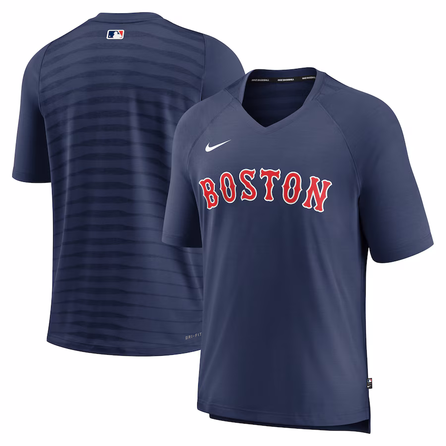Men's Boston Red Sox Nike Navy Authentic Collection Pregame Raglan Performance V-Neck T-Shirt - Jersey