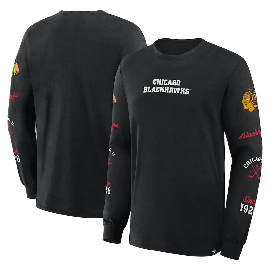 Men's Chicago Blackhawks Fanatics Black Boxed In Legacy Long Sleeve T-Shirt - Jersey