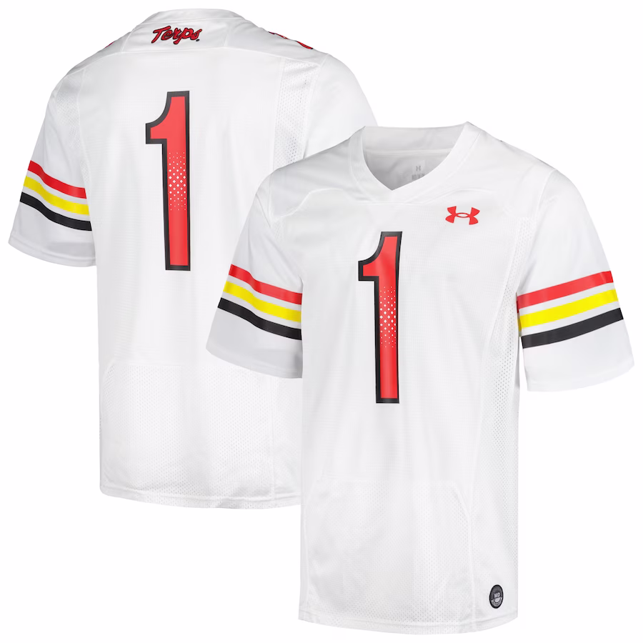 #1 Maryland Terrapins Under Armour Replica Football Jersey - White - Jersey