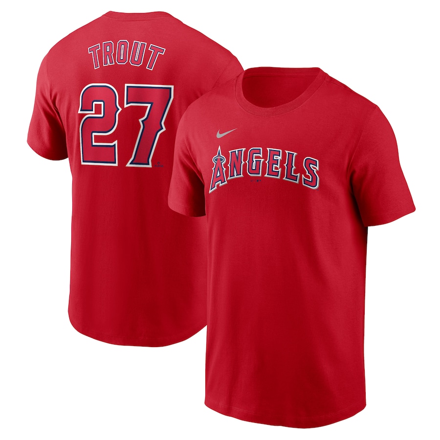Men's Los Angeles Angels Mike Trout Nike Red Fuse Name & Number T-Shirt - Jersey