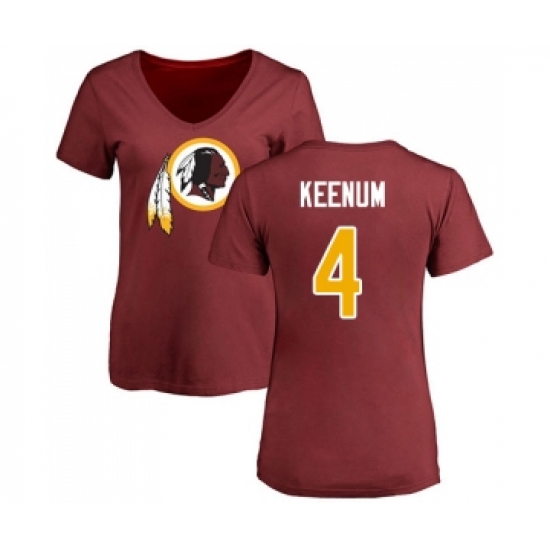 Football Women's Washington Redskins #4 Case Keenum Maroon Name & Number Logo T-Shirt - Jersey