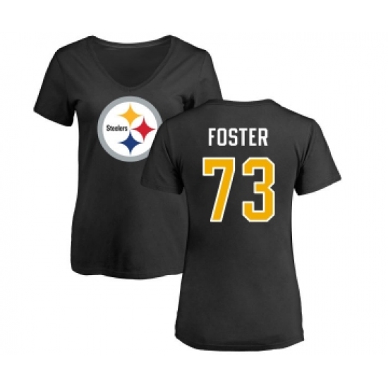 Football Women's Pittsburgh Steelers #73 Ramon Foster Black Name & Number Logo Slim Fit T-Shirt - Jersey