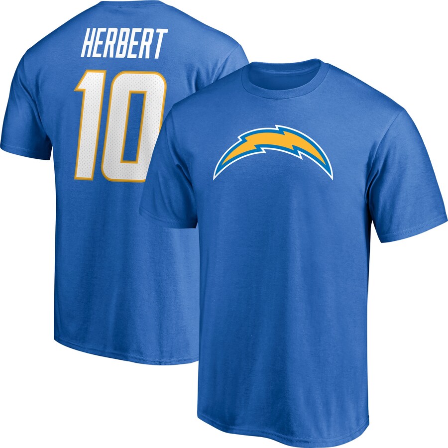 Men's Los Angeles Chargers Justin Herbert Fanatics Powder Blue Player Icon Name & Number T-Shirt - Jersey