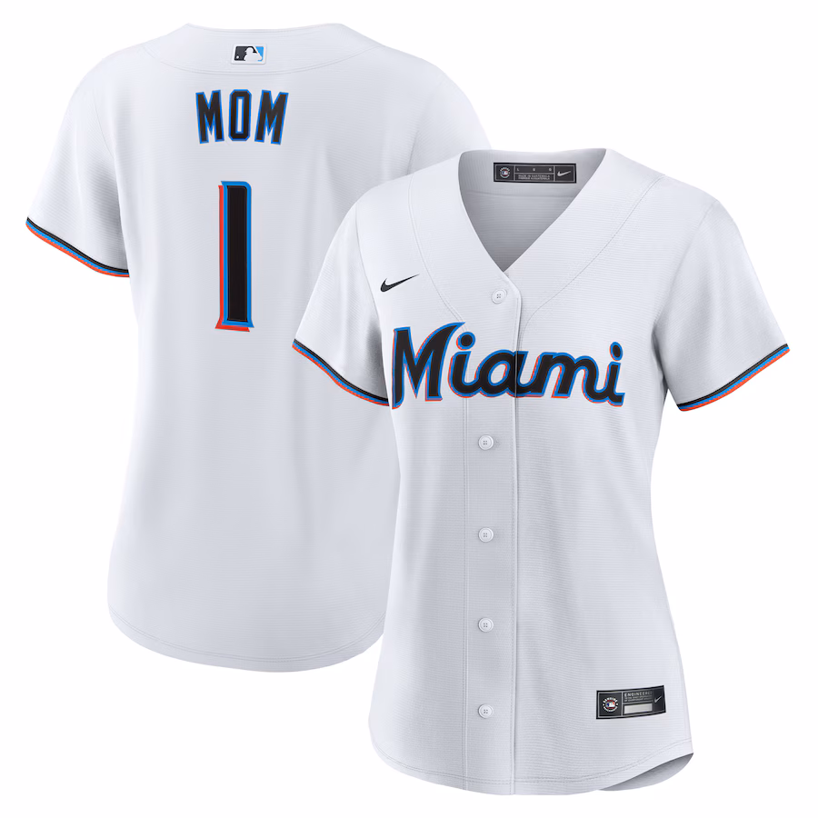 Women's Miami Marlins Nike White #1 Mom Home Replica Jersey - Jersey