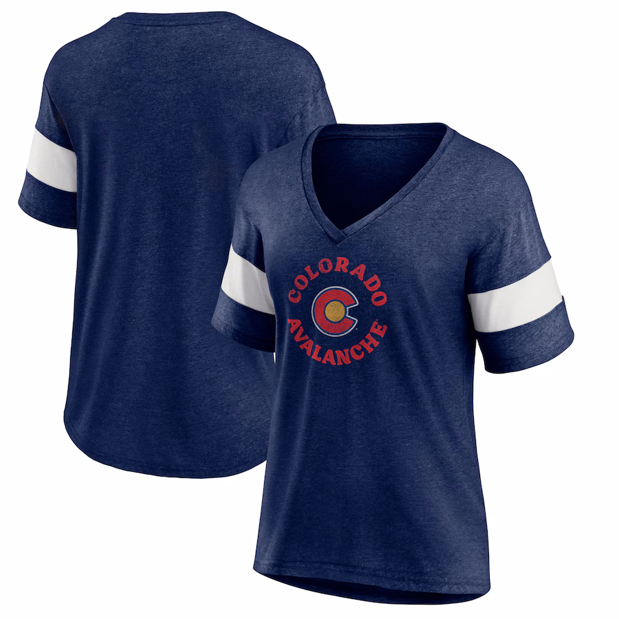 Women's Colorado Avalanche Fanatics Heather Navy Special Edition 2.0 Ring The Alarm Tri-Blend V-Neck T-Shirt - Jersey