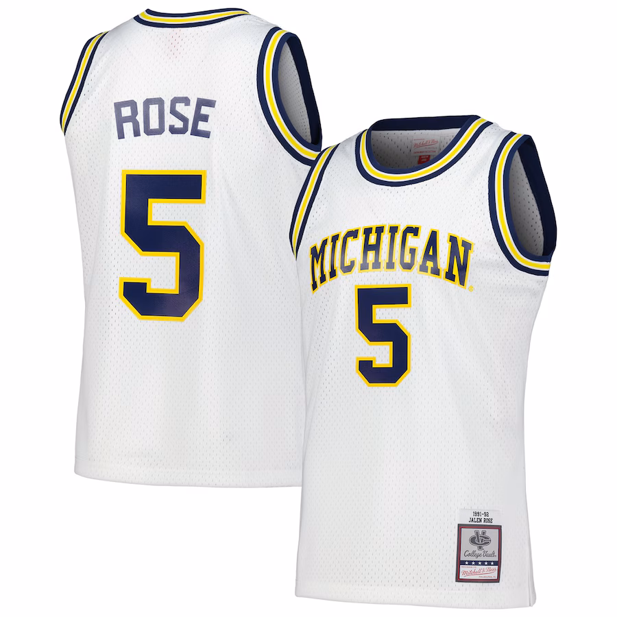 Men's Mitchell & Ness Jalen Rose White Michigan Wolverines 1991/92 Swingman Player Jersey - Jersey