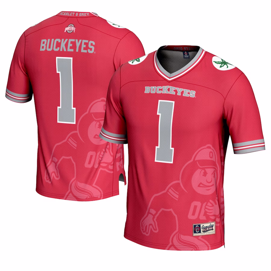 #1 Ohio State Buckeyes GameDay Greats Youth Icon Print Football Fashion Jersey - Scarlet - Jersey
