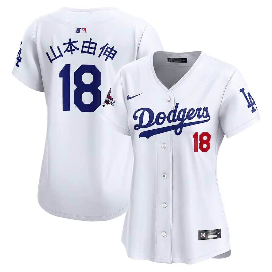 Women's Los Angeles Dodgers Yoshinobu Yamamoto Nike White 2024 World Series Champions Japanese Characters Limited Player Jersey - Jersey