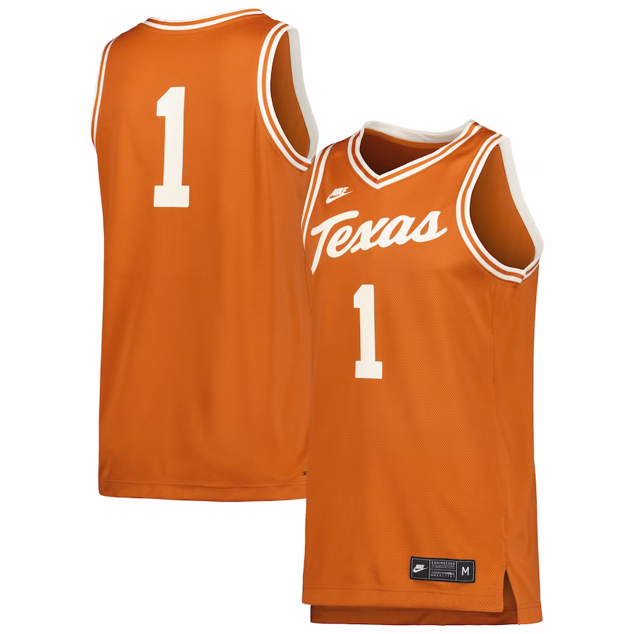 #1 Texas Longhorns Nike Retro Replica Basketball Jersey - Cream - Jersey