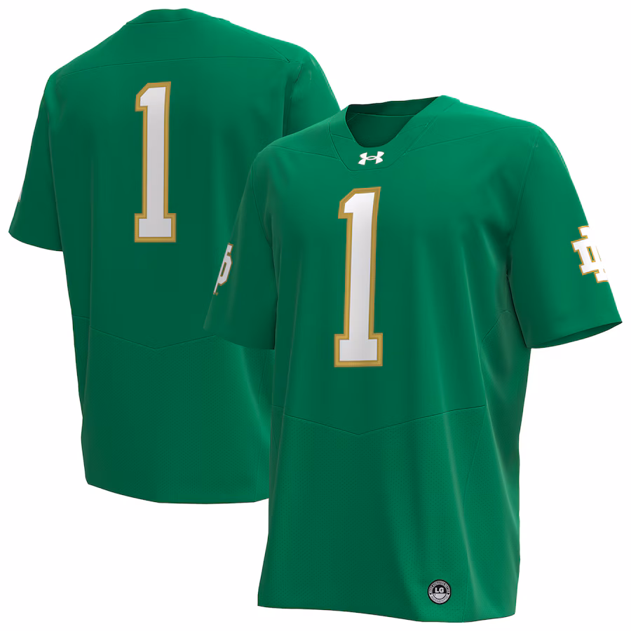 #1 Notre Dame Fighting Irish Under Armour Premier Football Jersey - Kelly Green - Jersey