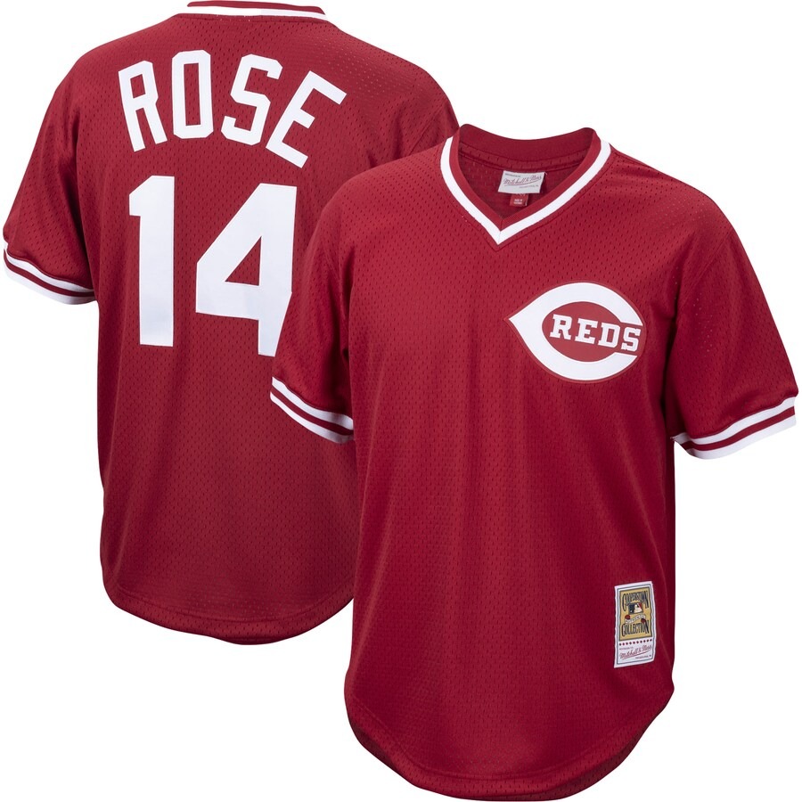Men's Cincinnati Reds Pete Rose Mitchell & Ness Red Cooperstown Collection Mesh Batting Practice Jersey - Jersey