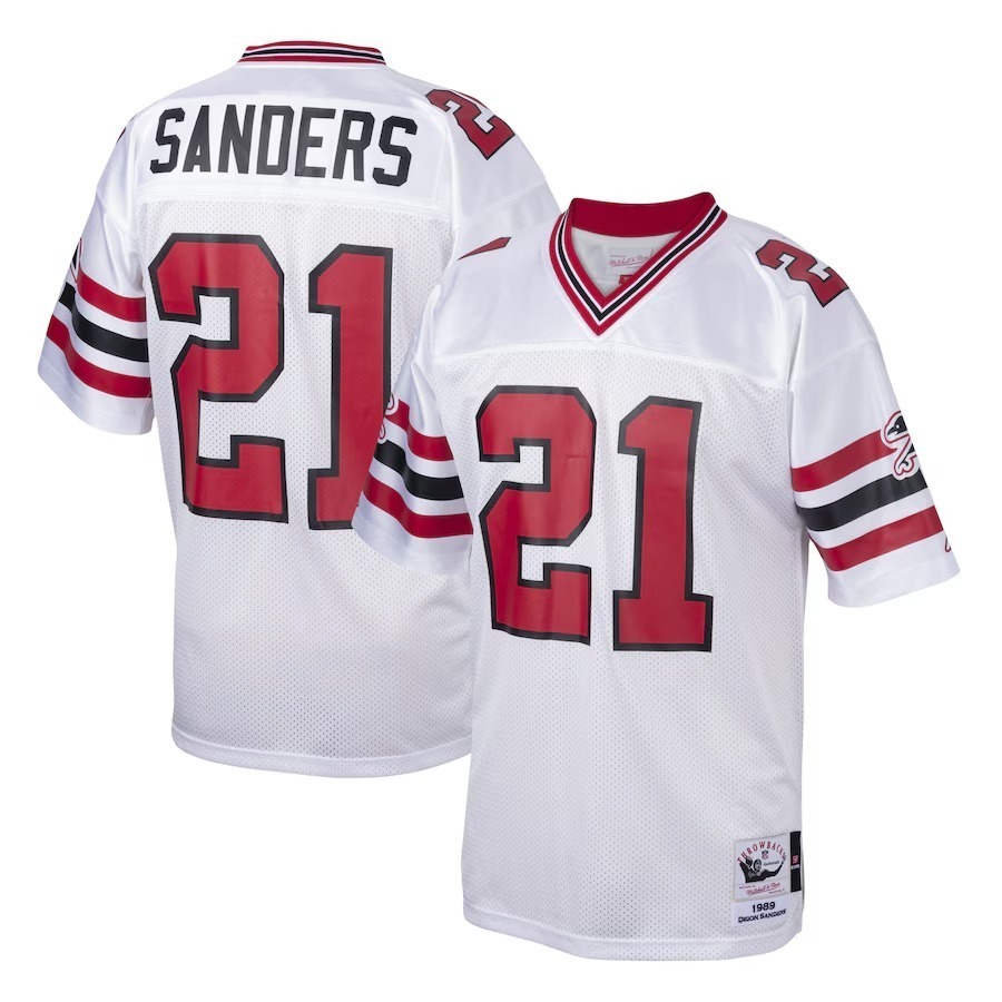 Men's Atlanta Falcons 1989 Deion Sanders Mitchell & Ness White Authentic Throwback Retired Player Jersey - Jersey