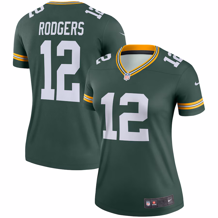 Women's Green Bay Packers Aaron Rodgers Nike Green Team Legend Player Performance Top - Jersey