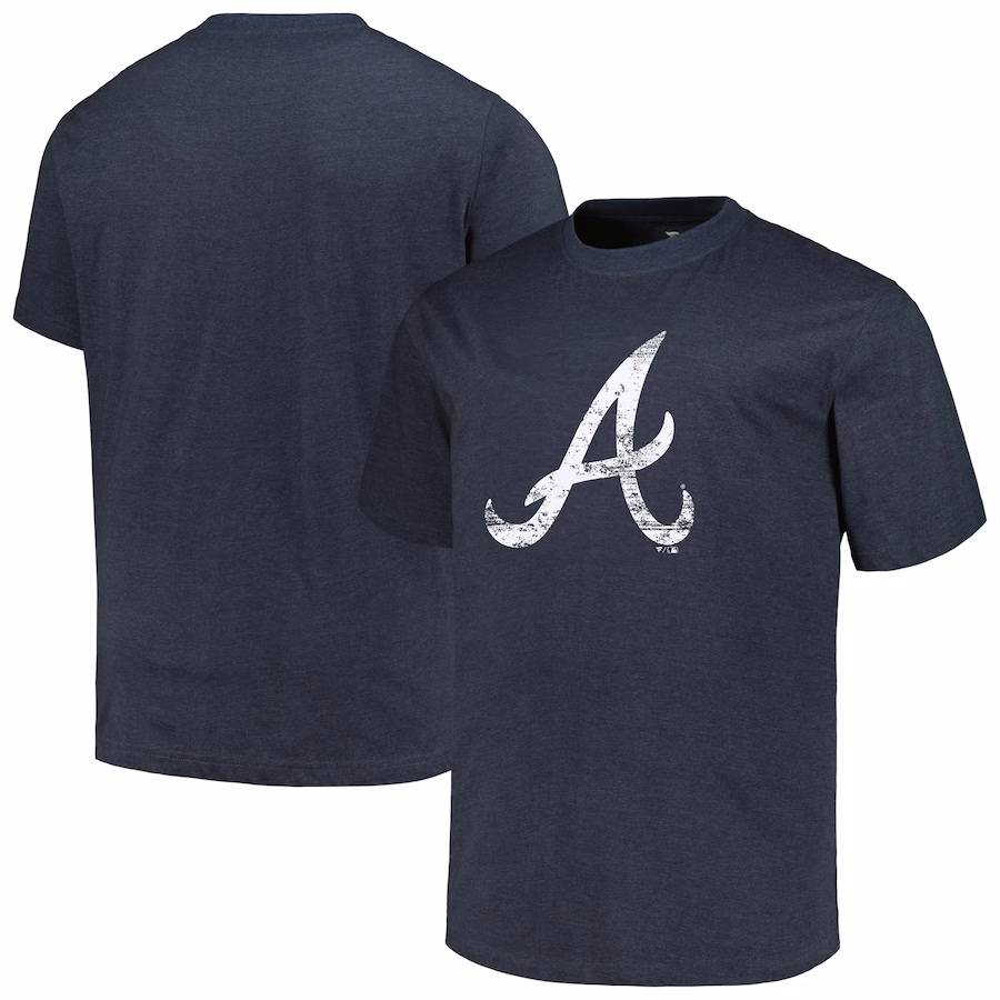 Men's Atlanta Braves Profile Heather Navy Big & Tall Weathered Logo T-Shirt - Jersey