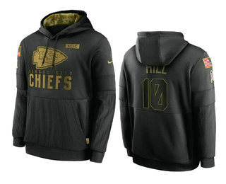 Men's Kansas City Chiefs #10 Tyreek Hill Black 2020 Salute To Service Sideline Performance Pullover Hoodie - Jersey